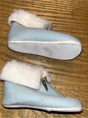 Vintage Toddler Baby Shoes Littonian Wool Zipper Booties Slippers Blue